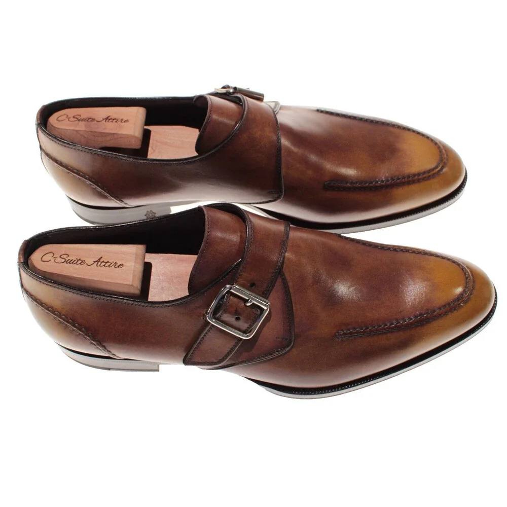 Di Bianco NWD Single Monk Strap Dress Shoes Size 9 US in Brown Leather